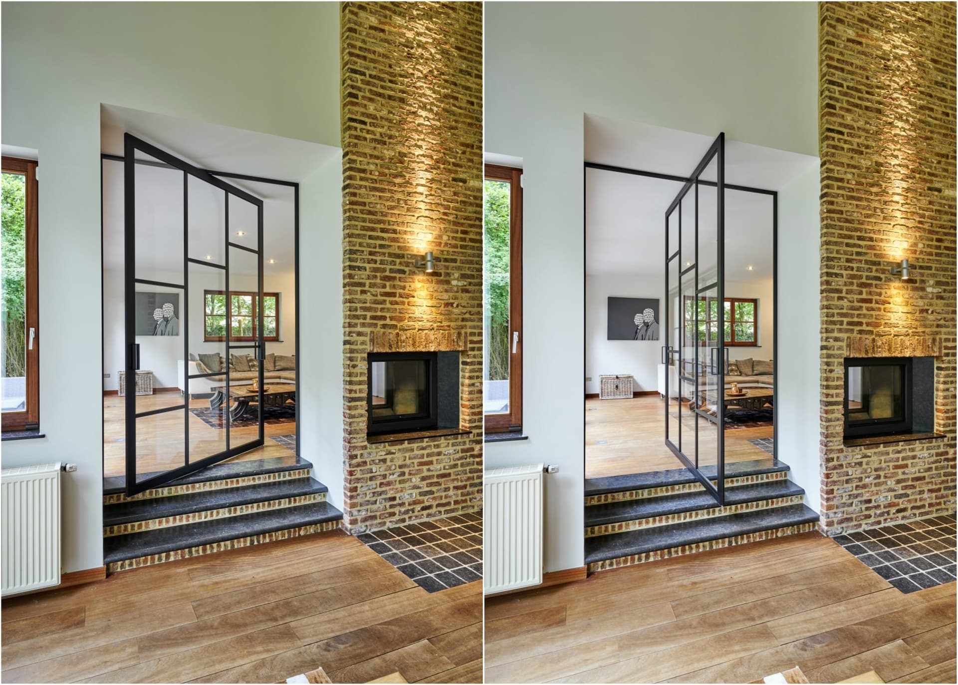 Anyway Doors
SKD75 STEEL LOOK
Glass and aluminium central axis pivot door