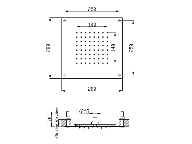 AQUAELITE
TECHNO 280X280
Stainless steel overhead shower
