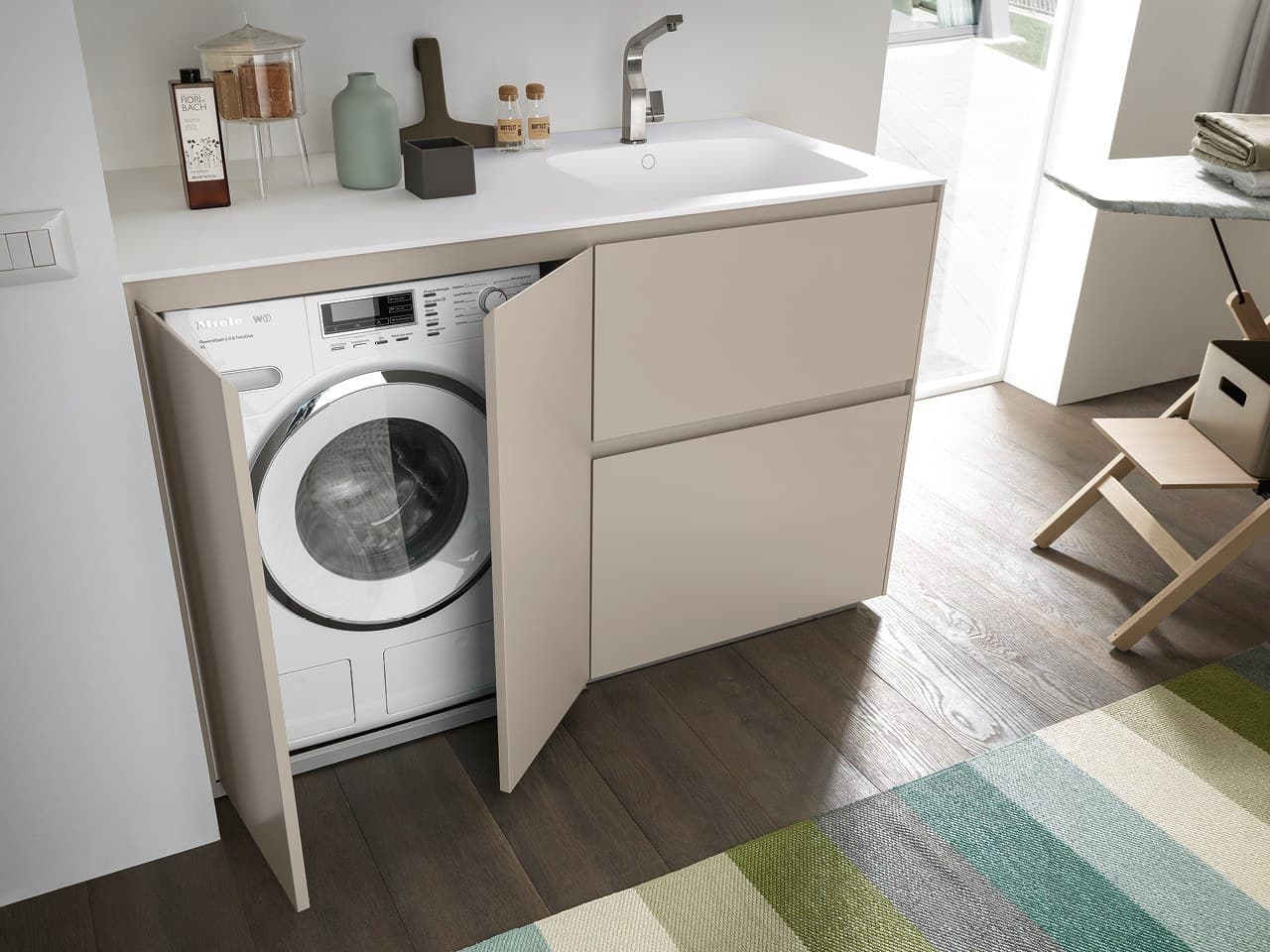 Azzurra Group
LIME WASH 05
Sectional wooden laundry room cabinet with sink