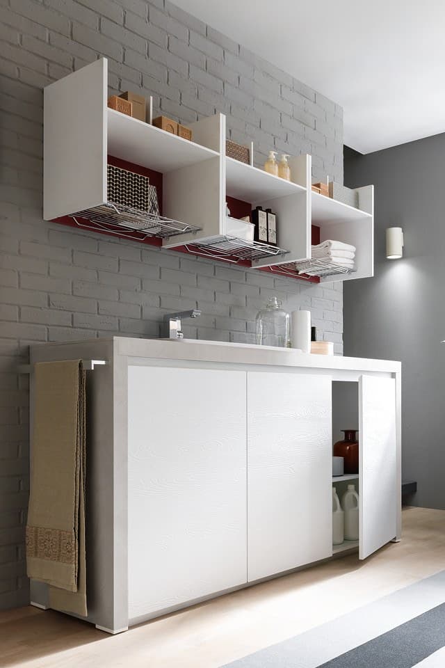 Azzurra Group
LIME WASH 07
Sectional HPL and laminate laundry room cabinet with sink