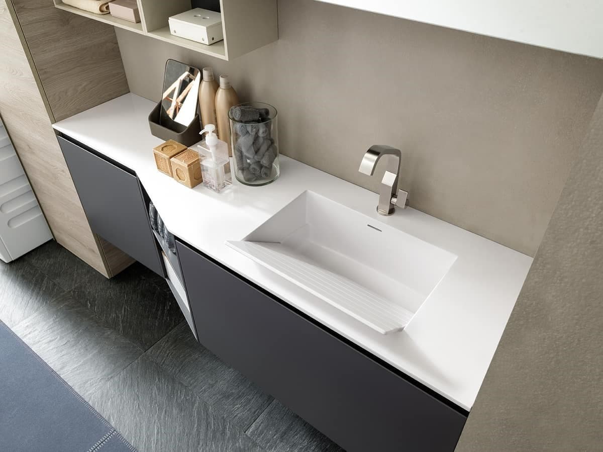 Azzurra Group
LIME WASH 08
Sectional laminate laundry room cabinet with sink