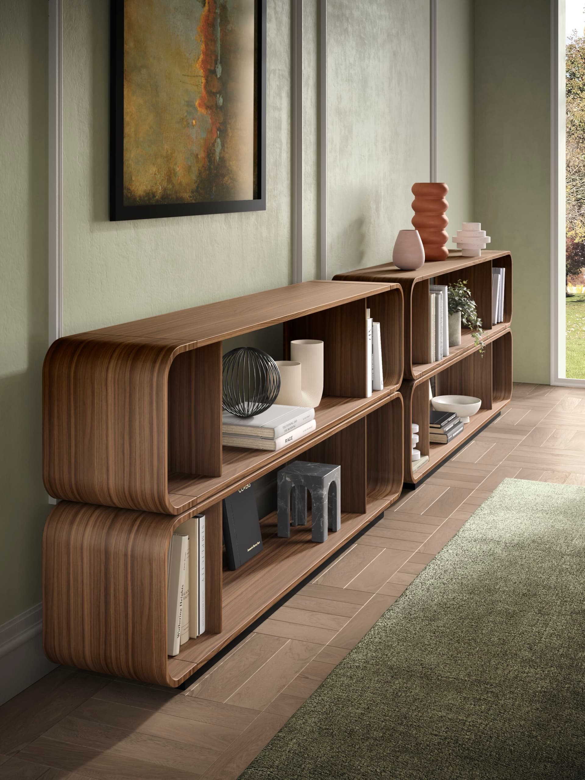 Barba design
ROUND UP
Double-sided open wooden bookcase