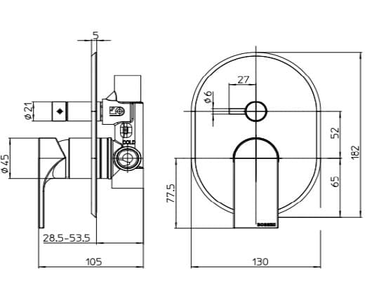 Bossini
APICE/2 2 WAYS
External chromed brass shower mixer with diverter