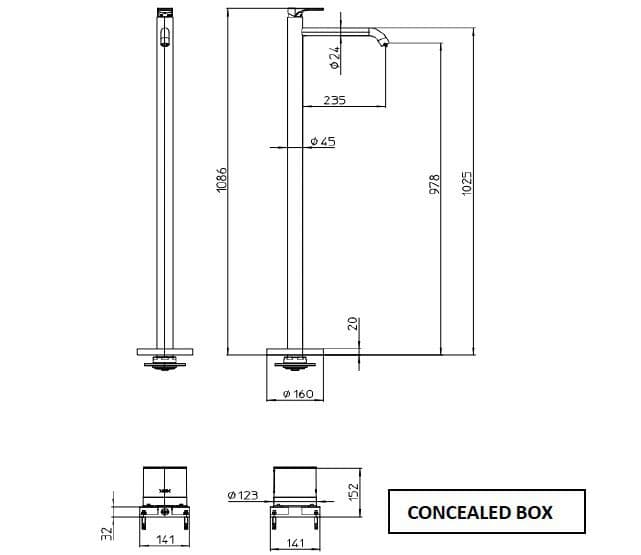 Bossini
APICE/2
Floor standing chromed brass washbasin mixer
