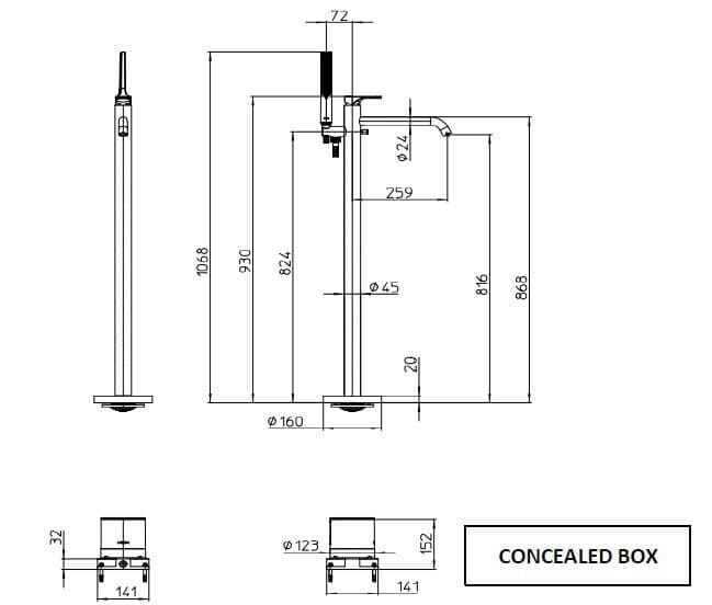 Bossini
APICE/2
Floor standing external chromed brass bathtub mixer
