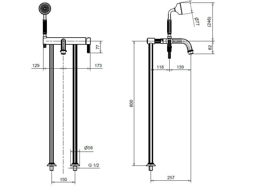 Bugnatese
ATHENA 8502P
Floor standing chromed brass bathtub mixer
