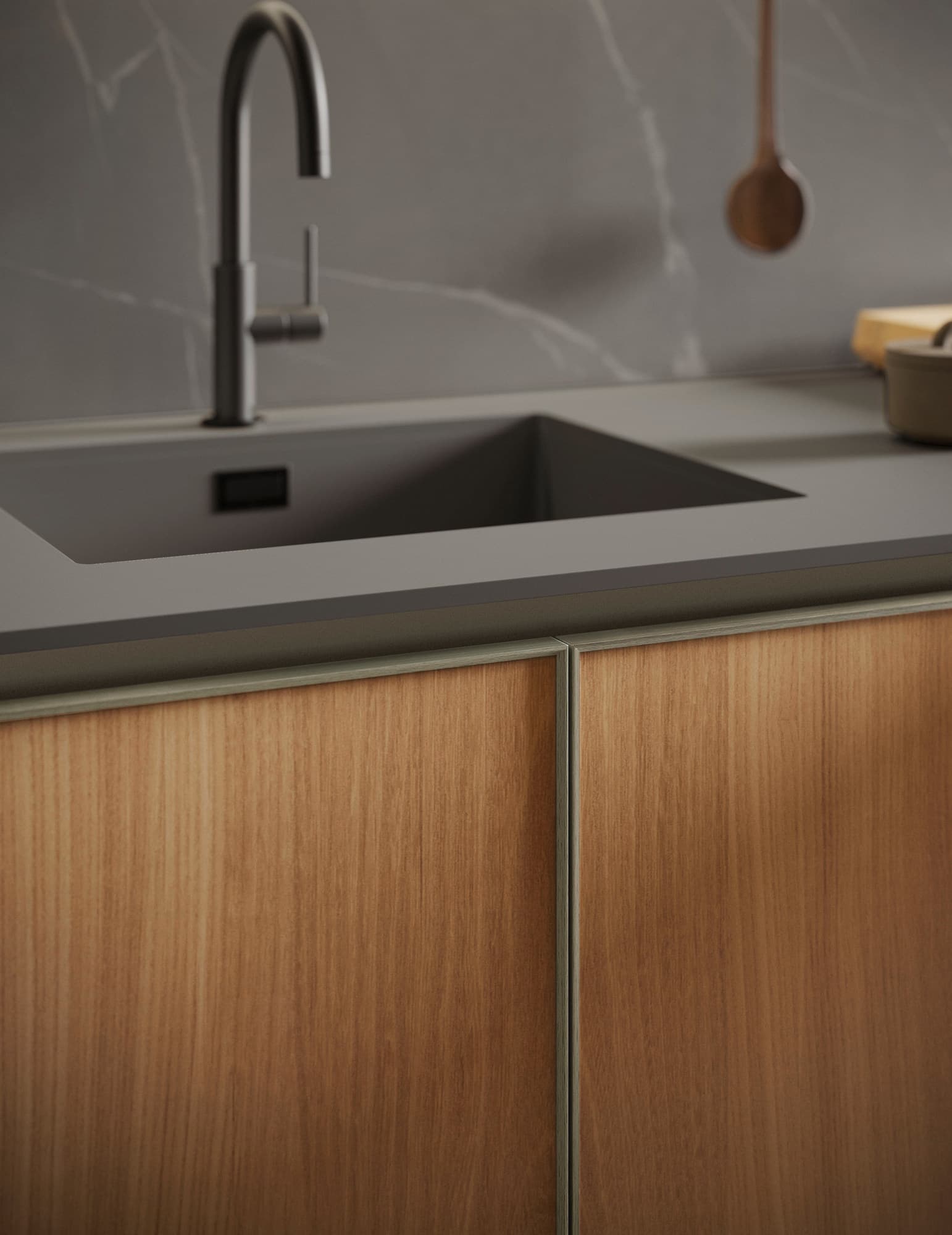 Composit
BLENDE 2
Fitted kitchen with peninsula without handles