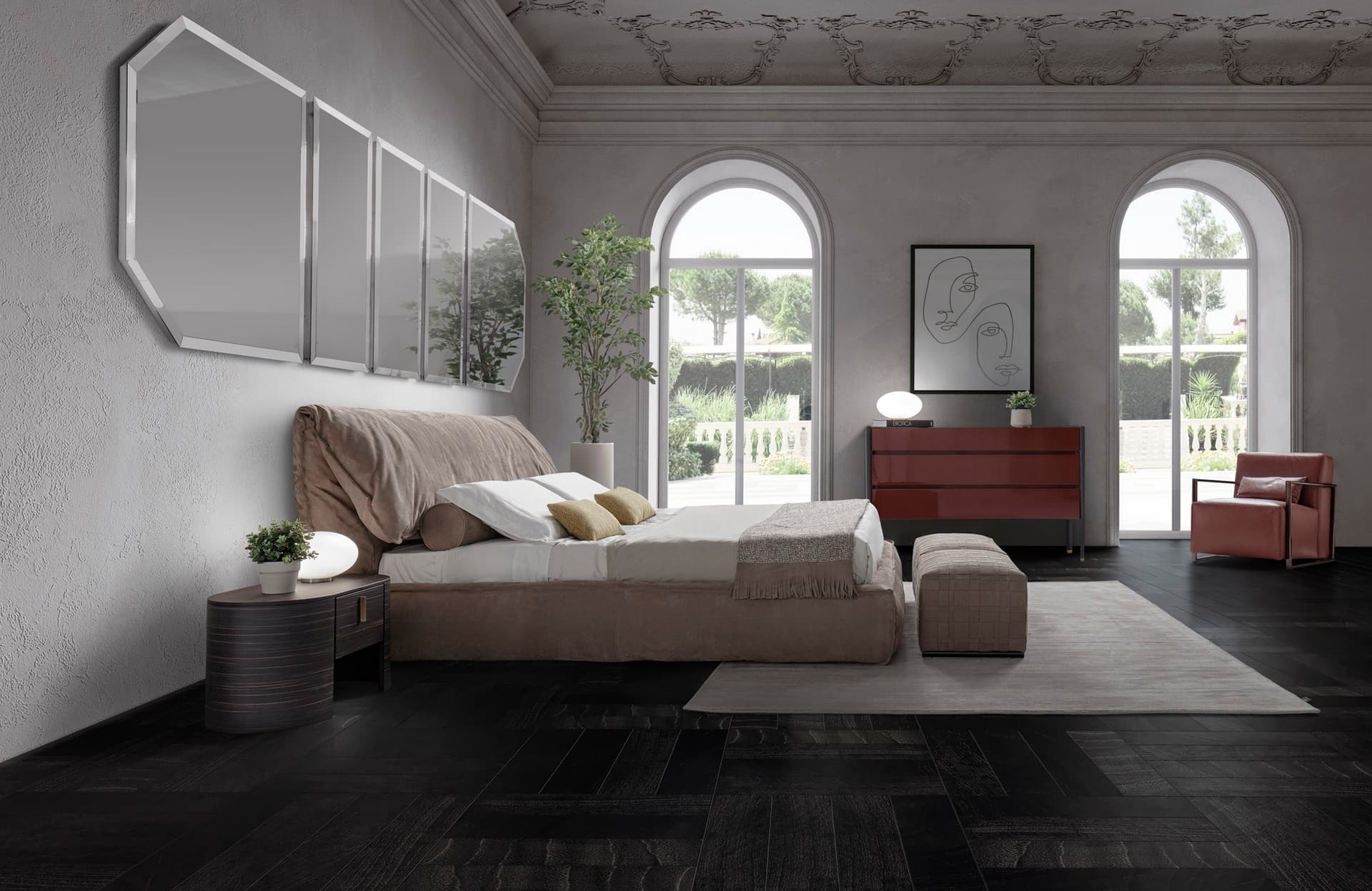 Conte Casa
SOFT
Nabuk double bed with upholstered headboard