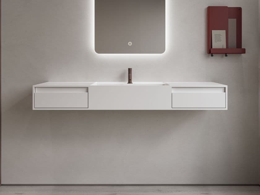 Copenhagen Bath
MODUL 140 WITH DRAWER
Rectangular wall-mounted washbasin in Acovi® with drawers