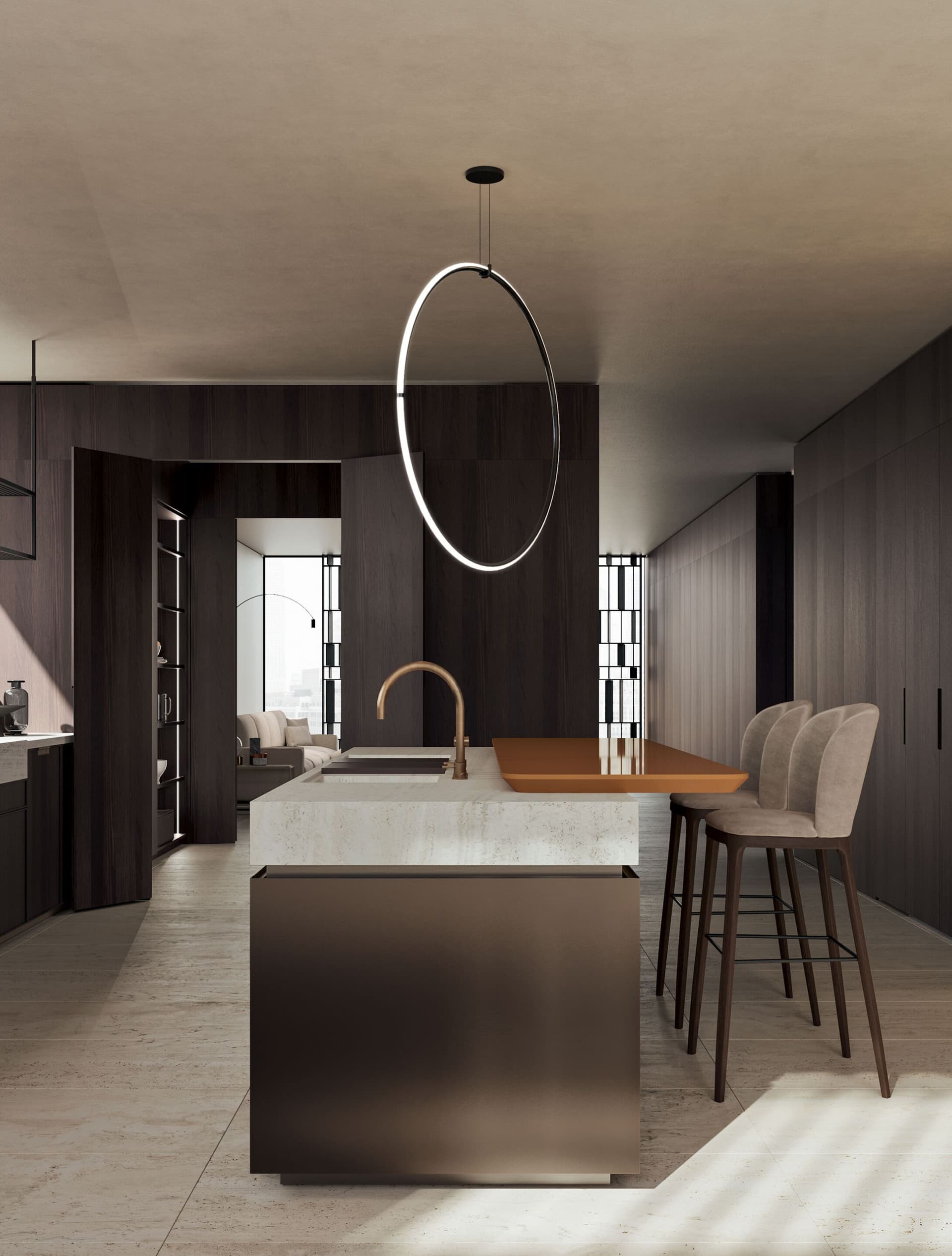 DelTongo
CO.03
Kitchen with Pantry Area and Island Featuring the Integrated Surf Snack System