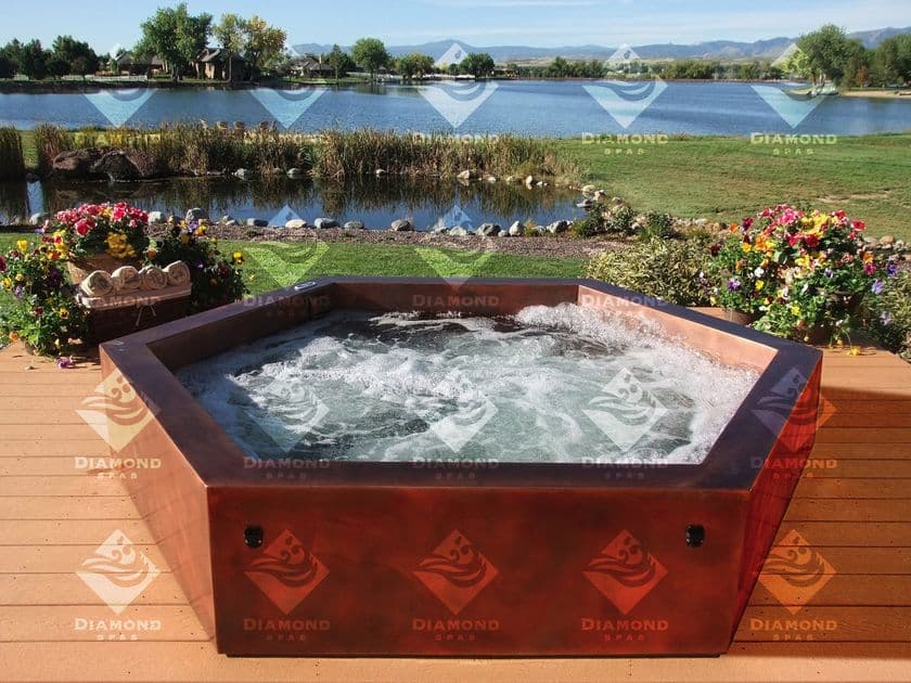 Diamond Spas
Copper Hot Tub
Above-ground outdoor hexagonal minipool