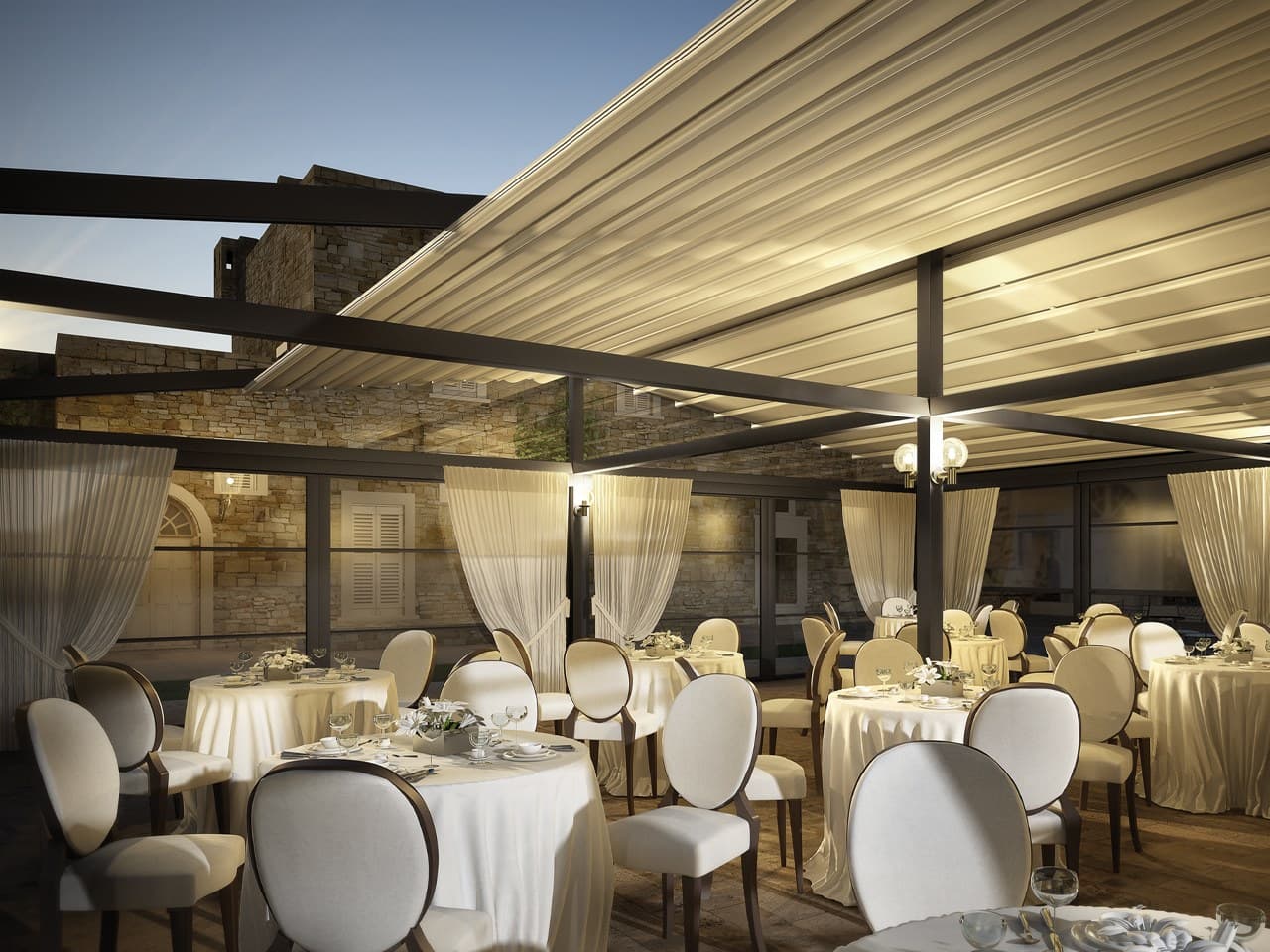 DIRELLO
ATRIUM
Sloped pergola with retractable fabric