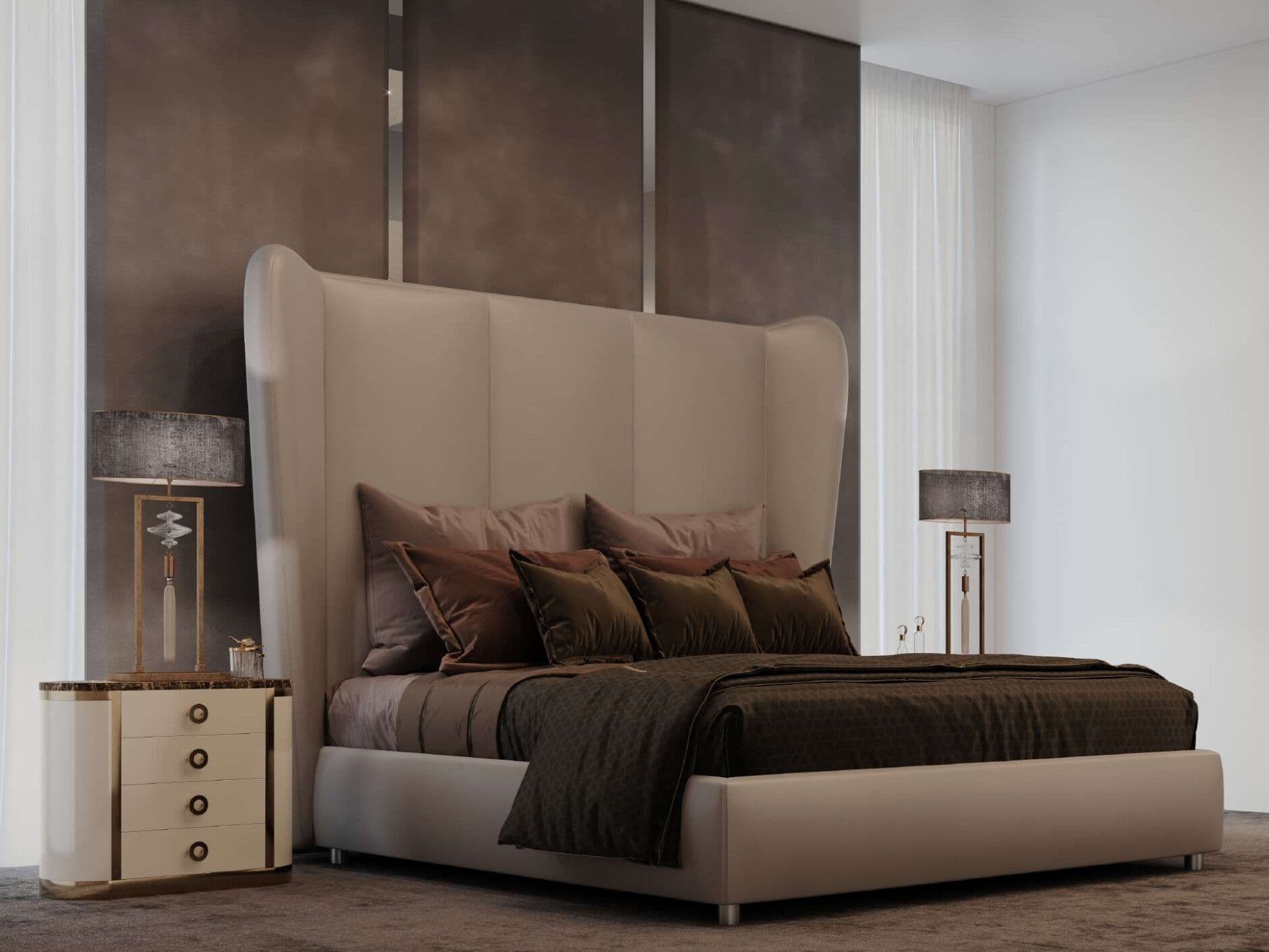 EUPHORIA
EAR
Wooden double bed with upholstered headboard