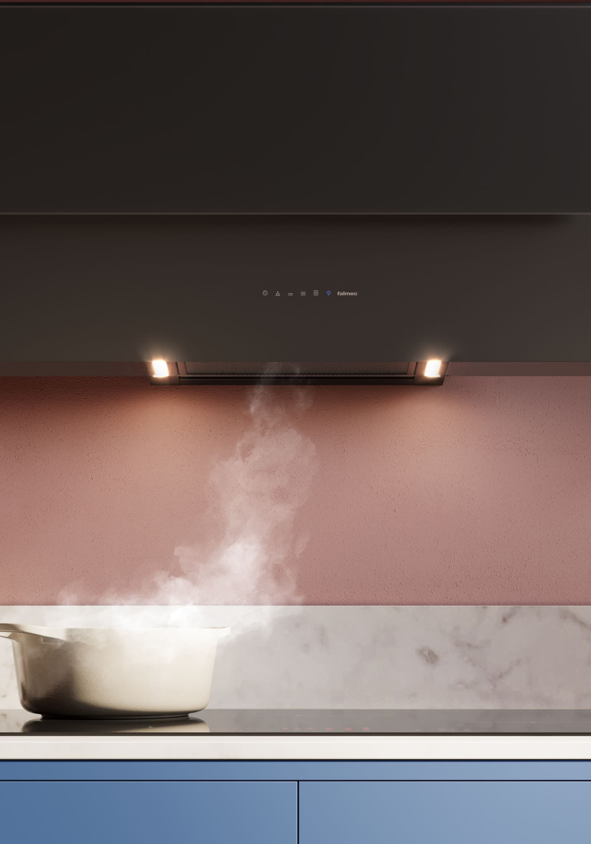 Falmec
VERSO COMFORT
Wall-mounted tempered glass cooker hood with integrated lighting