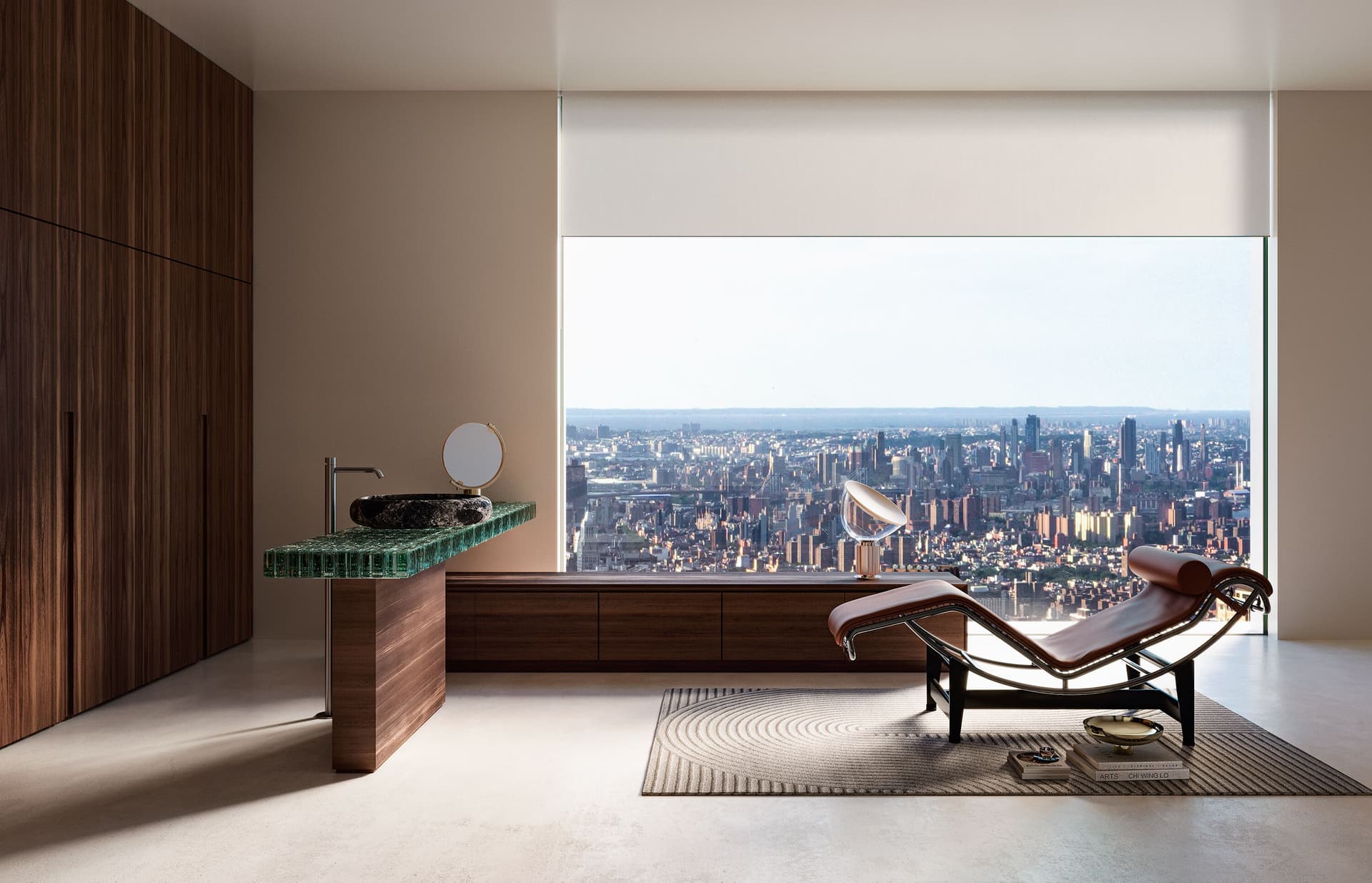 FALPER
OPUS
Corner walnut wood and glass vanity unit