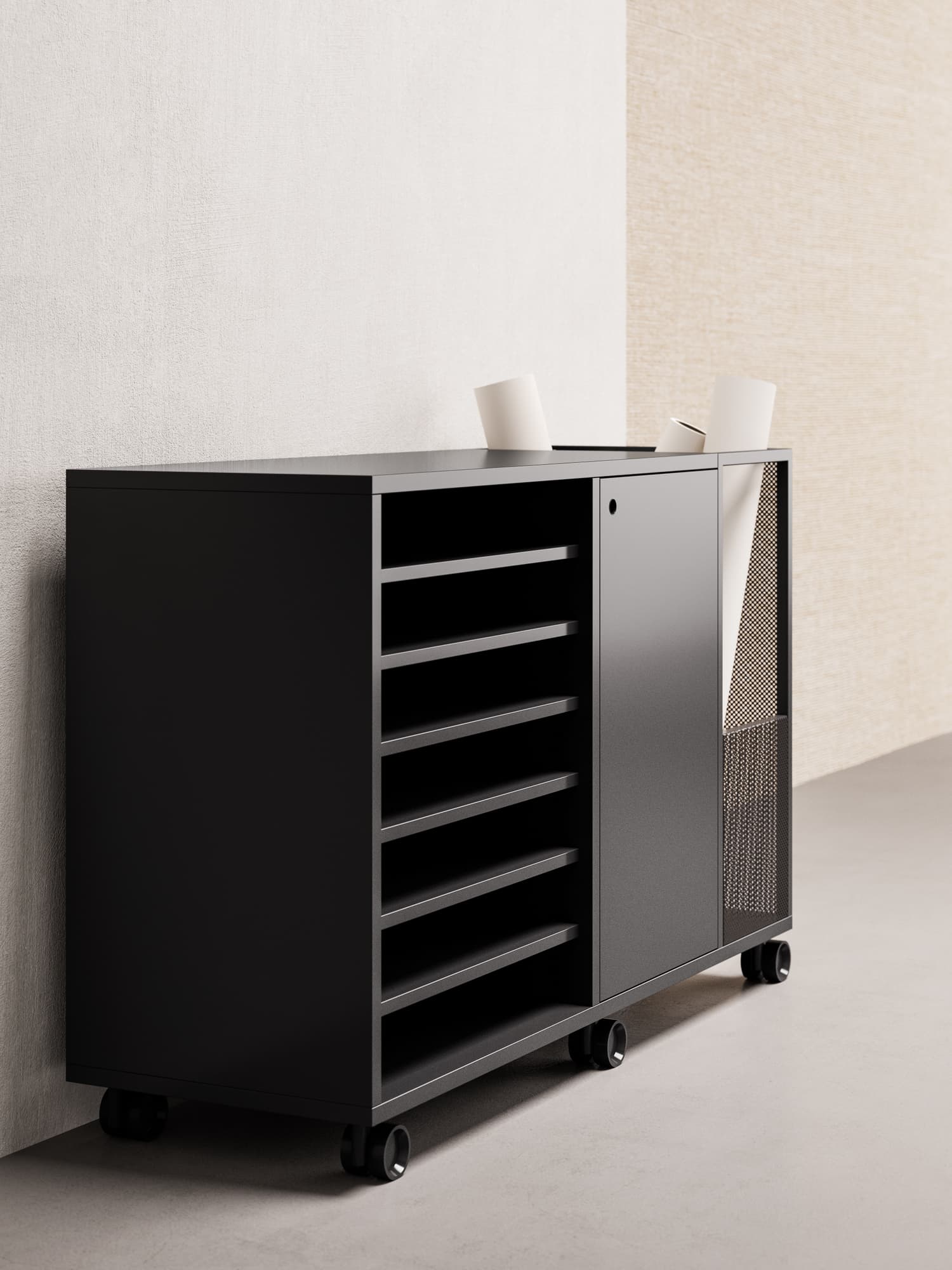 FANTONI
ATELIER
Metal office storage unit with hinged doors with castors
