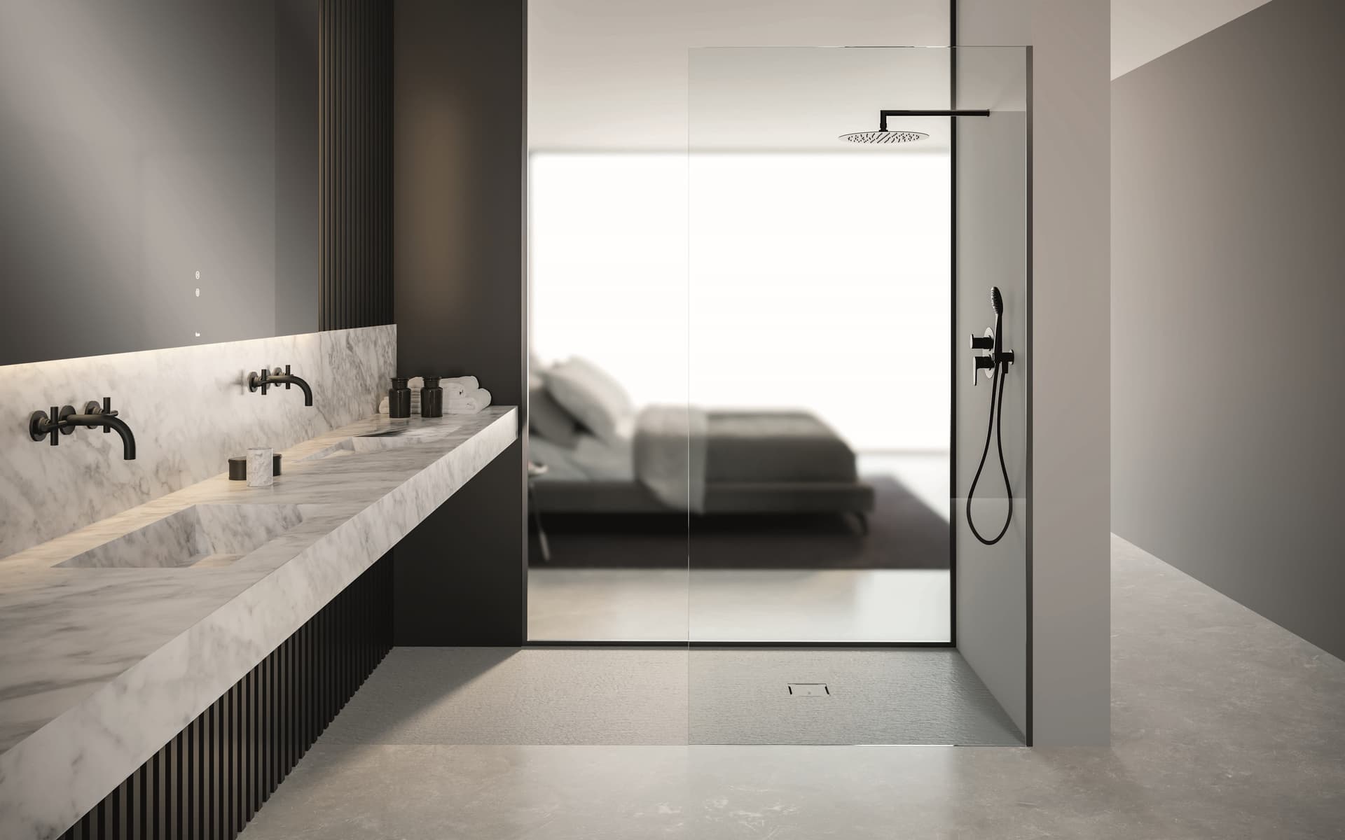 Fiora
CONTRACT
Double wall-mounted Carrara marble vanity unit