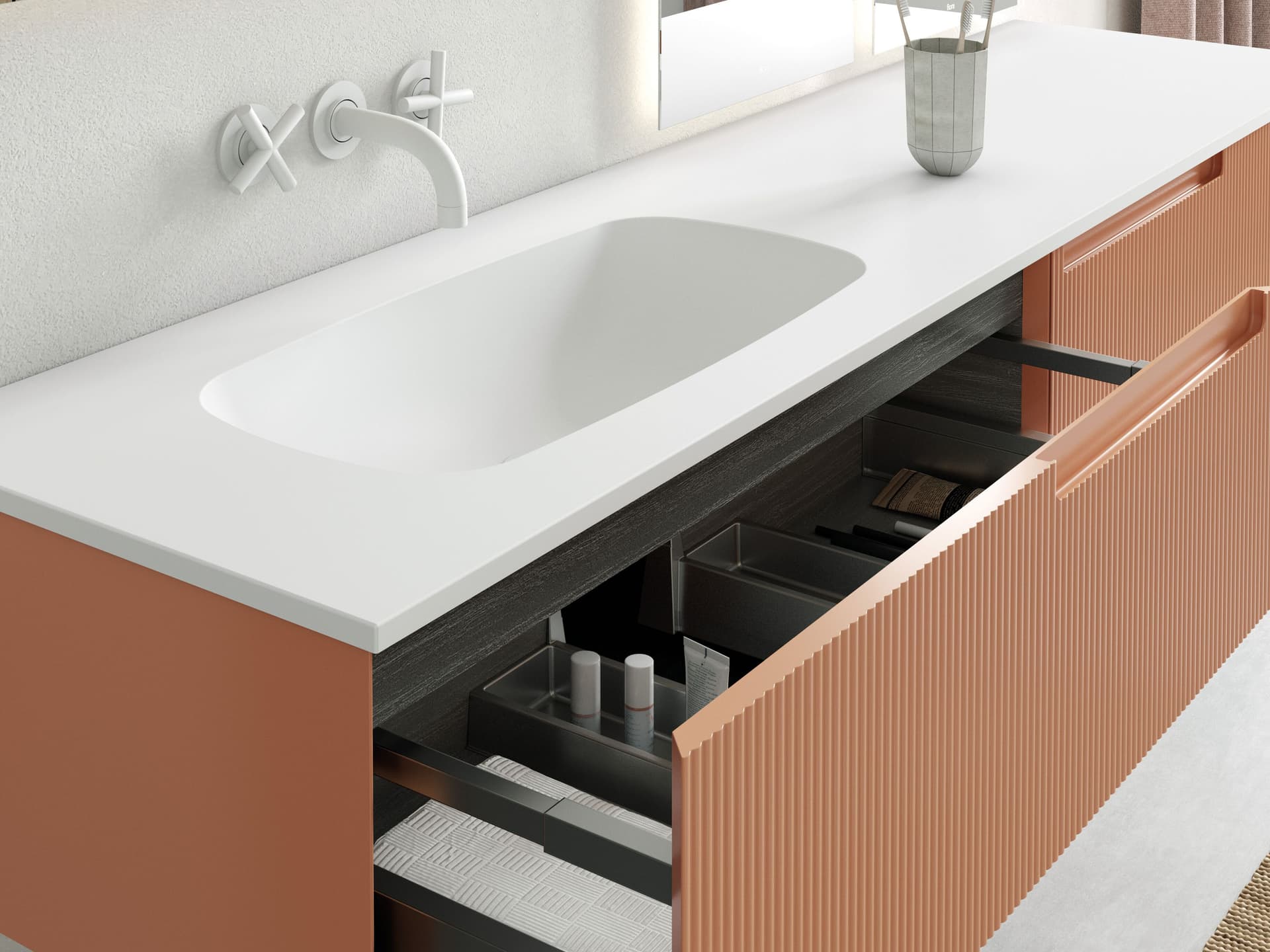 Fiora
SYNERGY
Sectional single vanity unit with Pure natural stone top