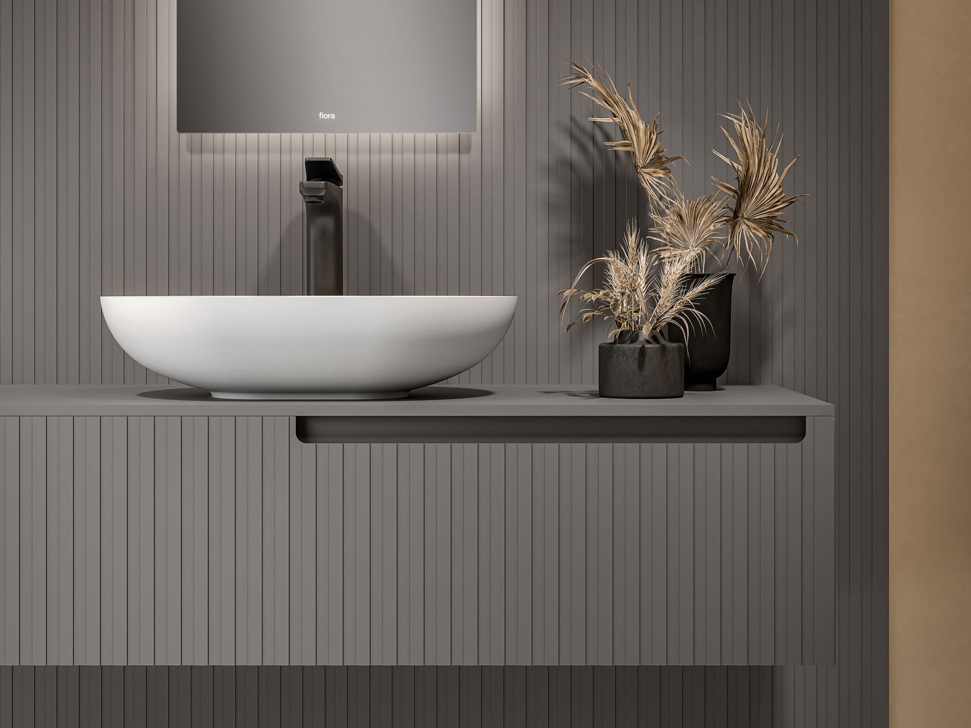 Fiora
SYNERGY
Single polyurethane vanity unit with Carrara marble top