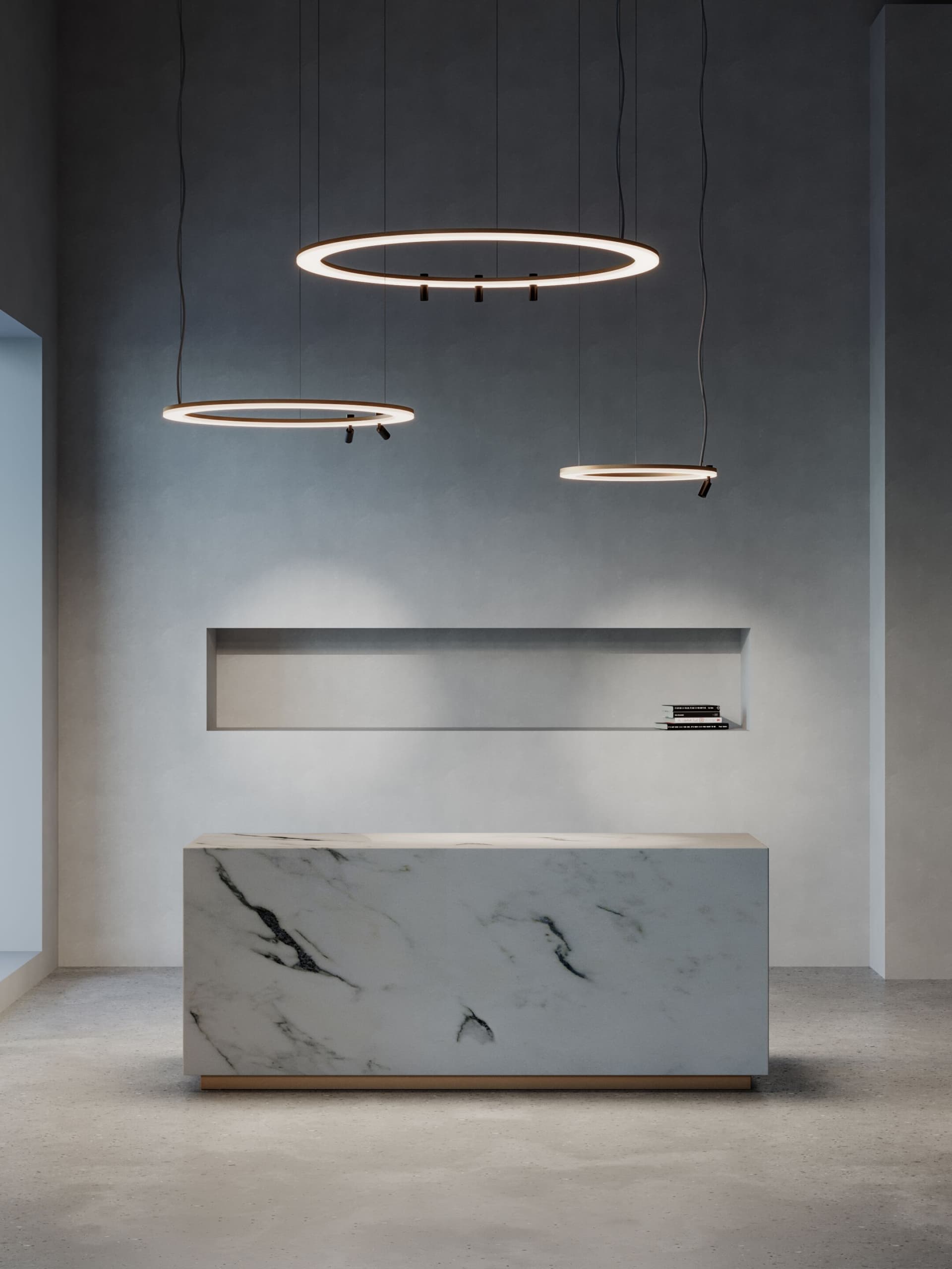 Folio
RING
Dimmable LED aluminium pendant lamp with adjustable spotlights