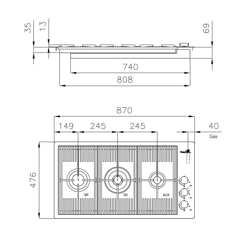 Foster
MILANELLO 3F FT GUNMETAL
Gas flush-mount stainless steel hob