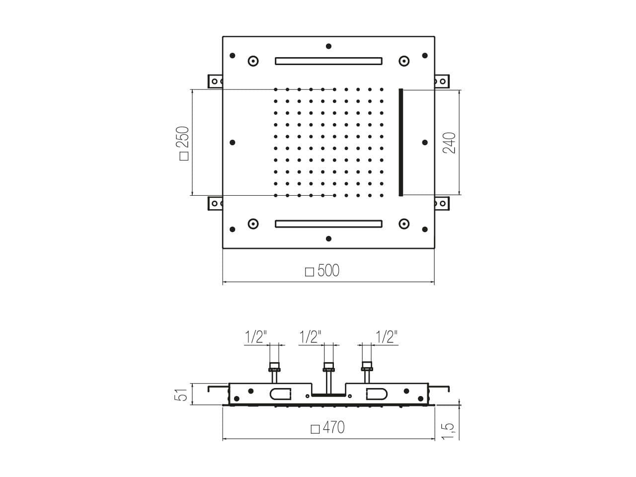 GEDA
PIA21G
Square ceiling mounted steel overhead shower with chromotherapy