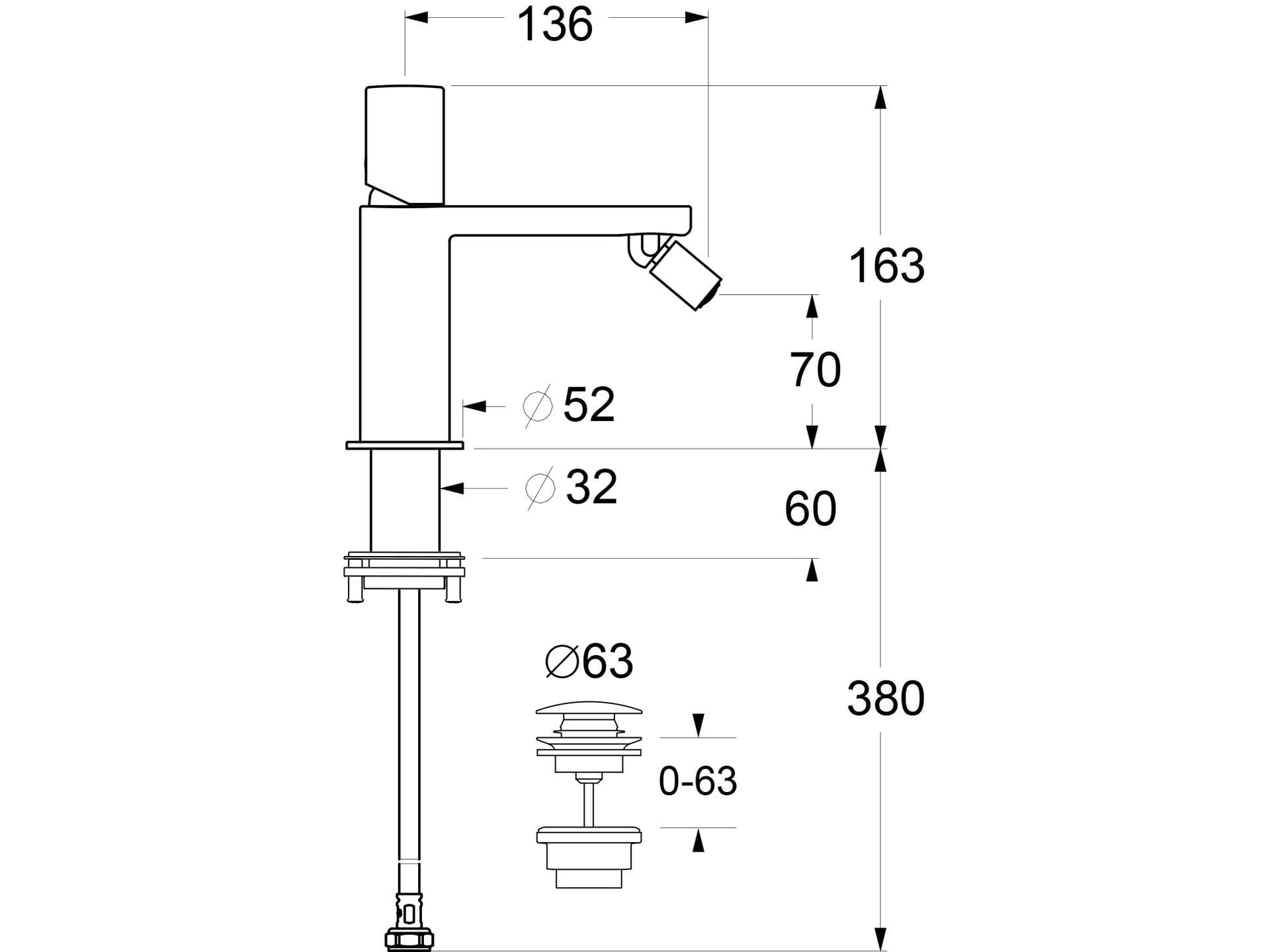 GUGLIELMI RUBINETTERIE
GX
Single handle countertop bidet mixer
