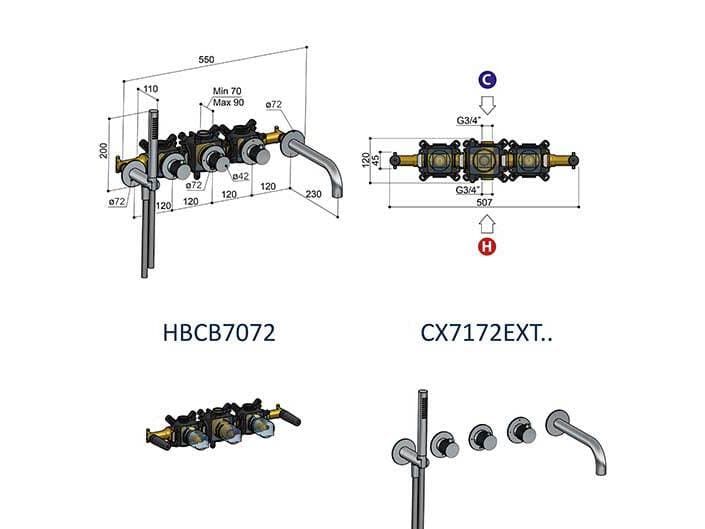 Hotbath
COBBER X CX7172
Thermostatic wall-mounted bathtub mixer with hand shower