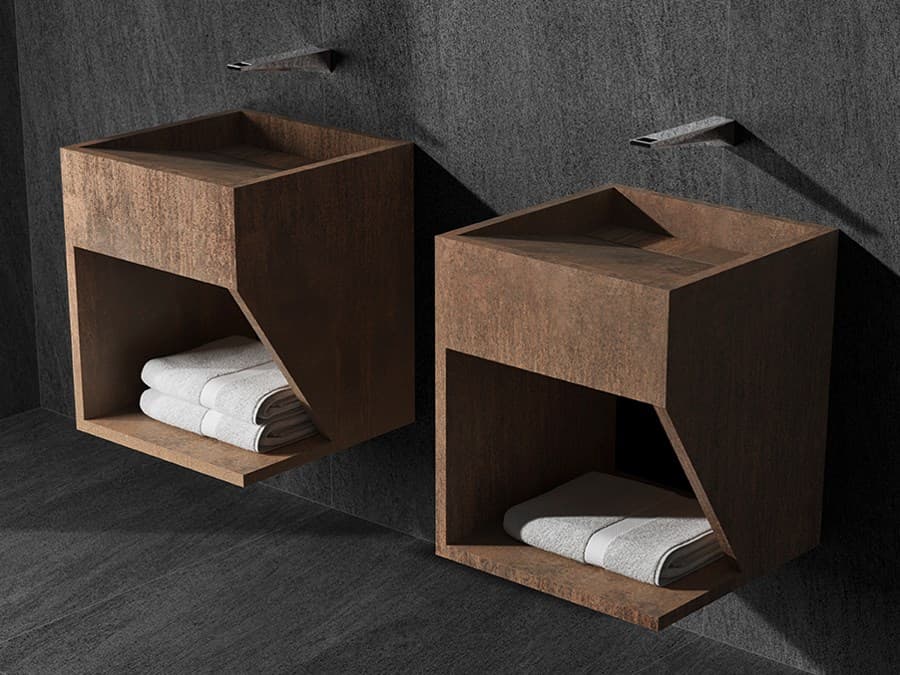 MIMIC
NOOK
Wall-mounted laminated stoneware washbasin with towel rail