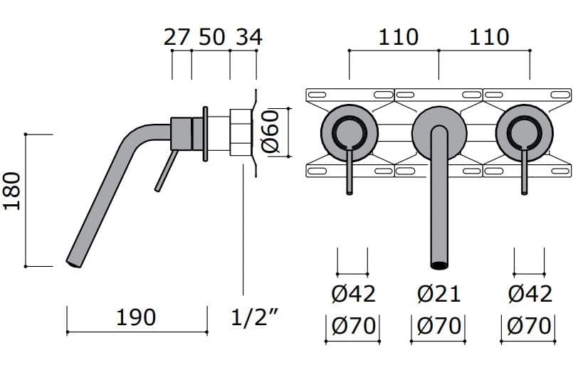 MINA
CORSIVO 11819
3 hole wall-mounted stainless steel washbasin mixer