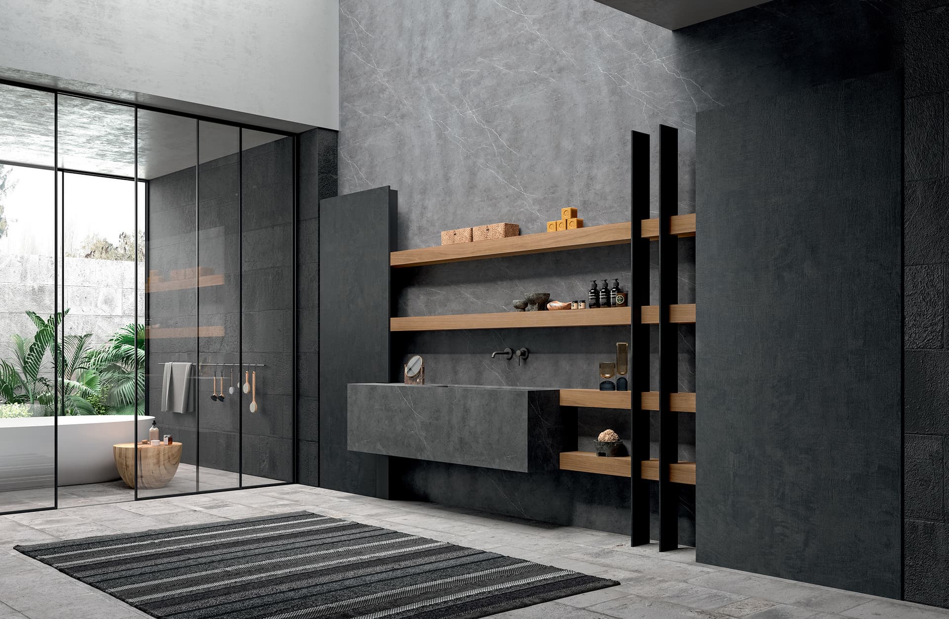 MODULNOVA
BLADE
Open tall porcelain stoneware bathroom cabinet with storage