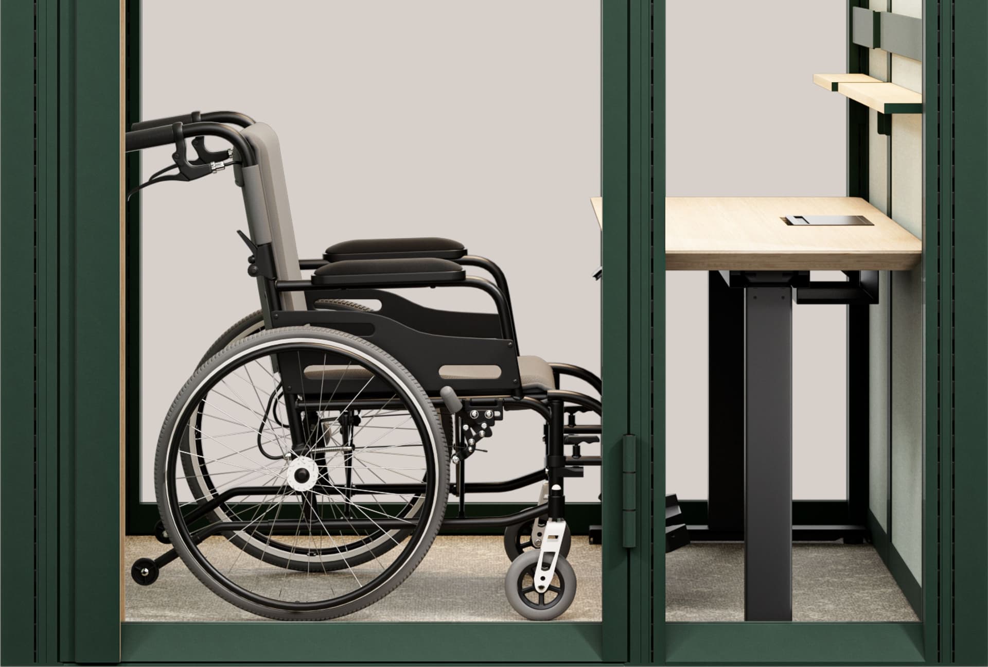 Mute
MODULAR WORK 1,5x1,5
Single acoustic office pod for Disabled