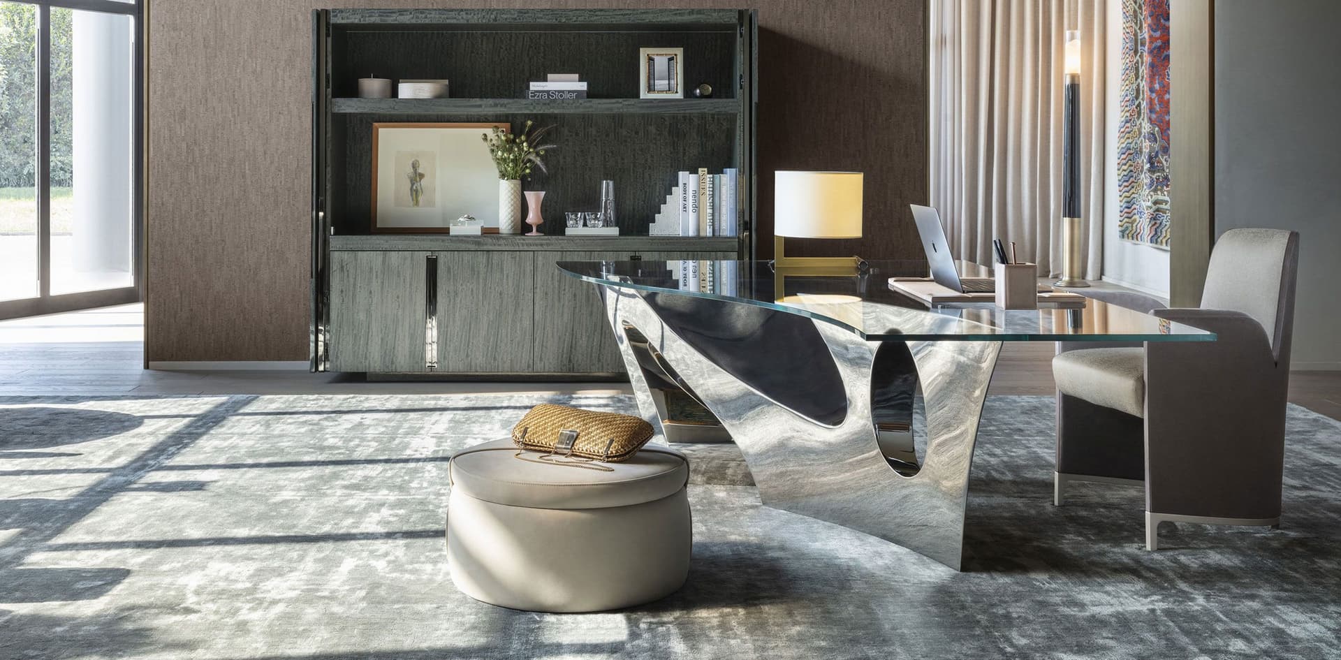 OAK CENTRAL PM4031 - Круглый кожаный пуф