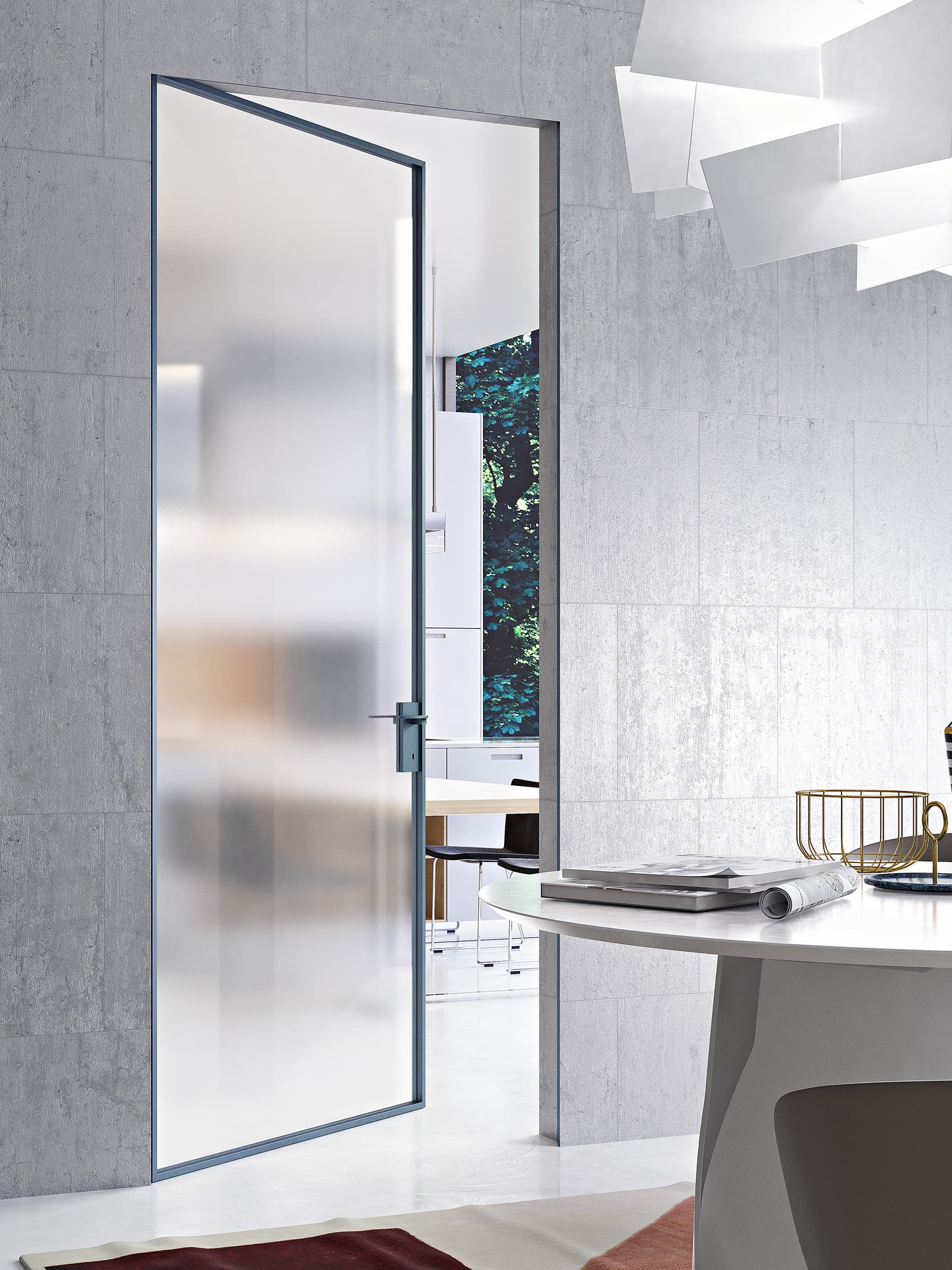 Ponzio
Flush-fitting door
Hinged flush-fitting glass and aluminium door