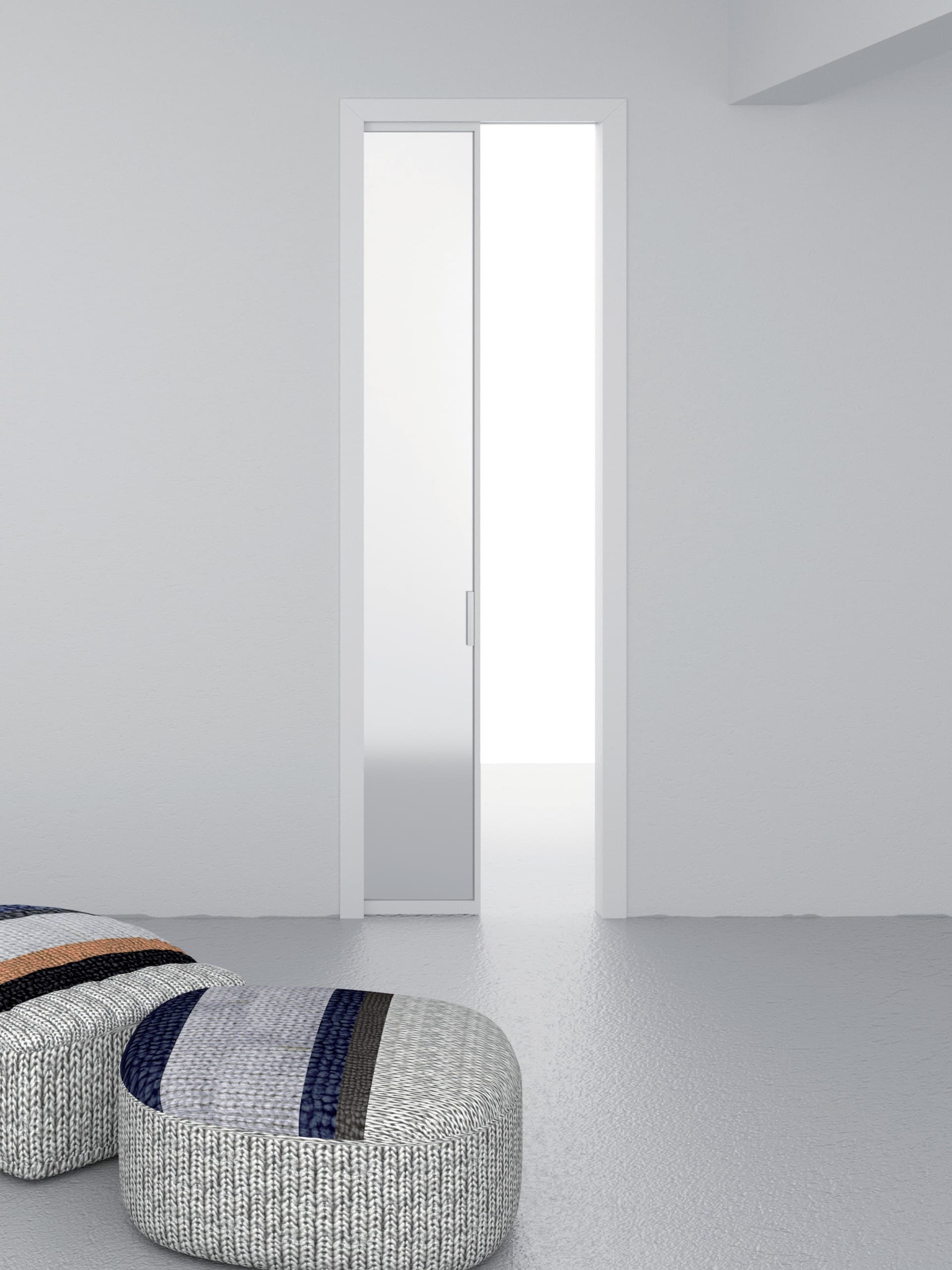 Ponzio
Hinged door
Glass and aluminium internal pocket sliding door