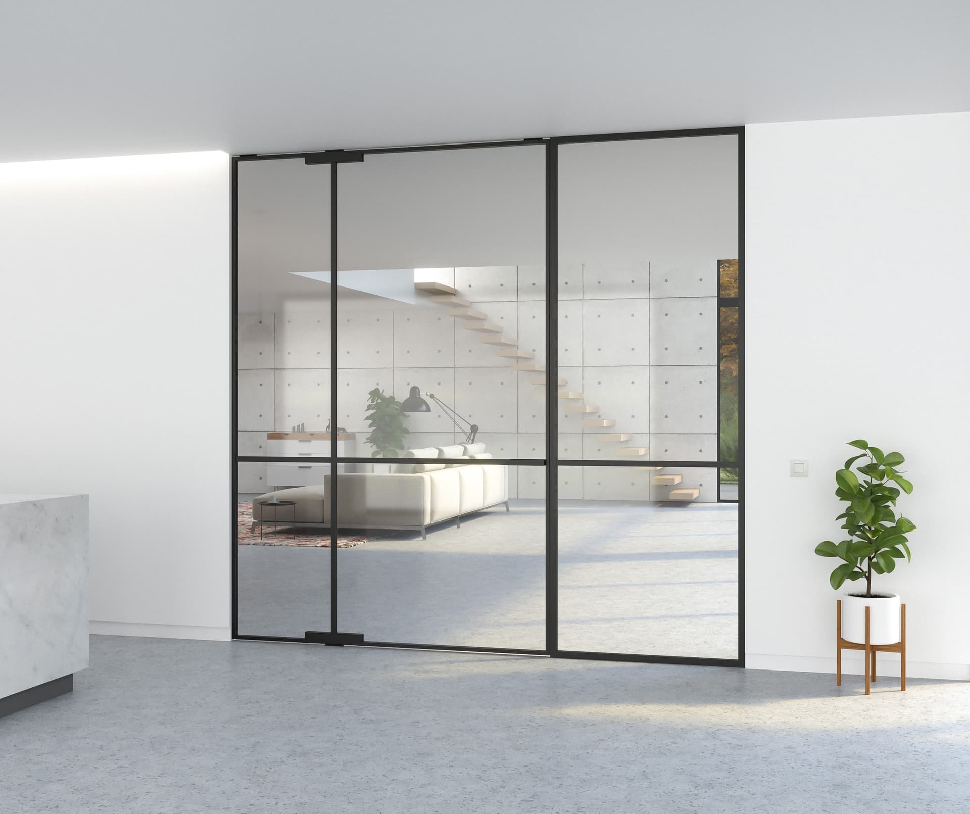 Portapivot
PORTAPIVOT MINI-MAX - SINGLE DOOR+FIXED
Pivot glass and aluminium door