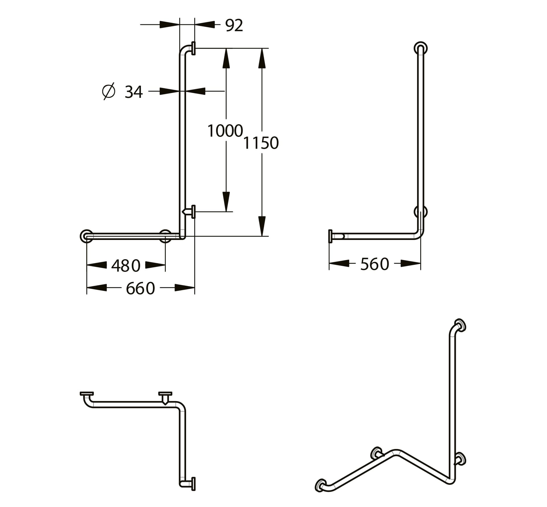PRESTO
Shower grab bar
Shower corner rail with vertical rail diameter 34mm