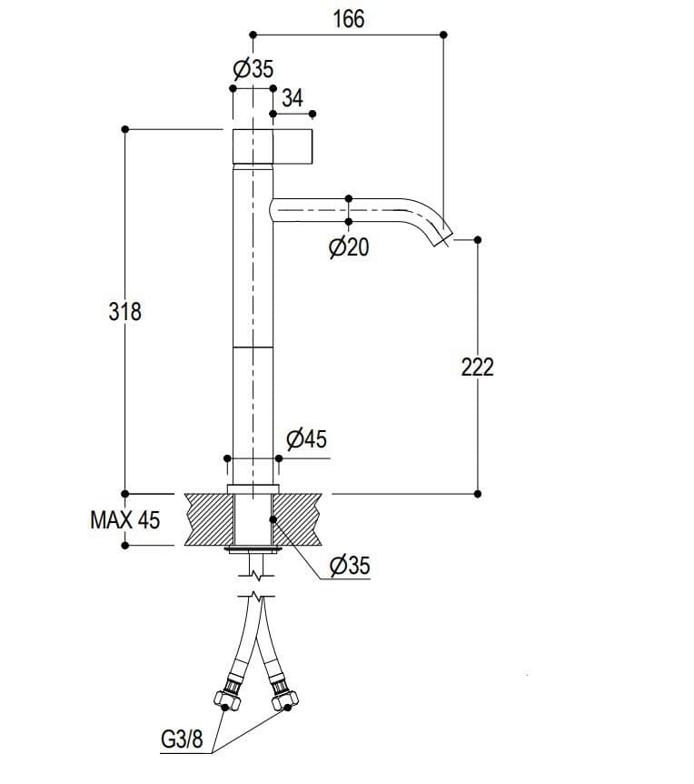 RITMONIO
DOT316 ROUND
High single handle stainless steel washbasin mixer