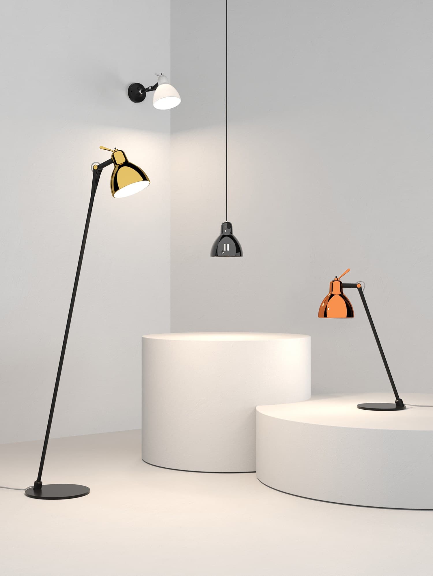 Rotaliana
LUXY GLAM
With swing arm glass and steel desk lamp