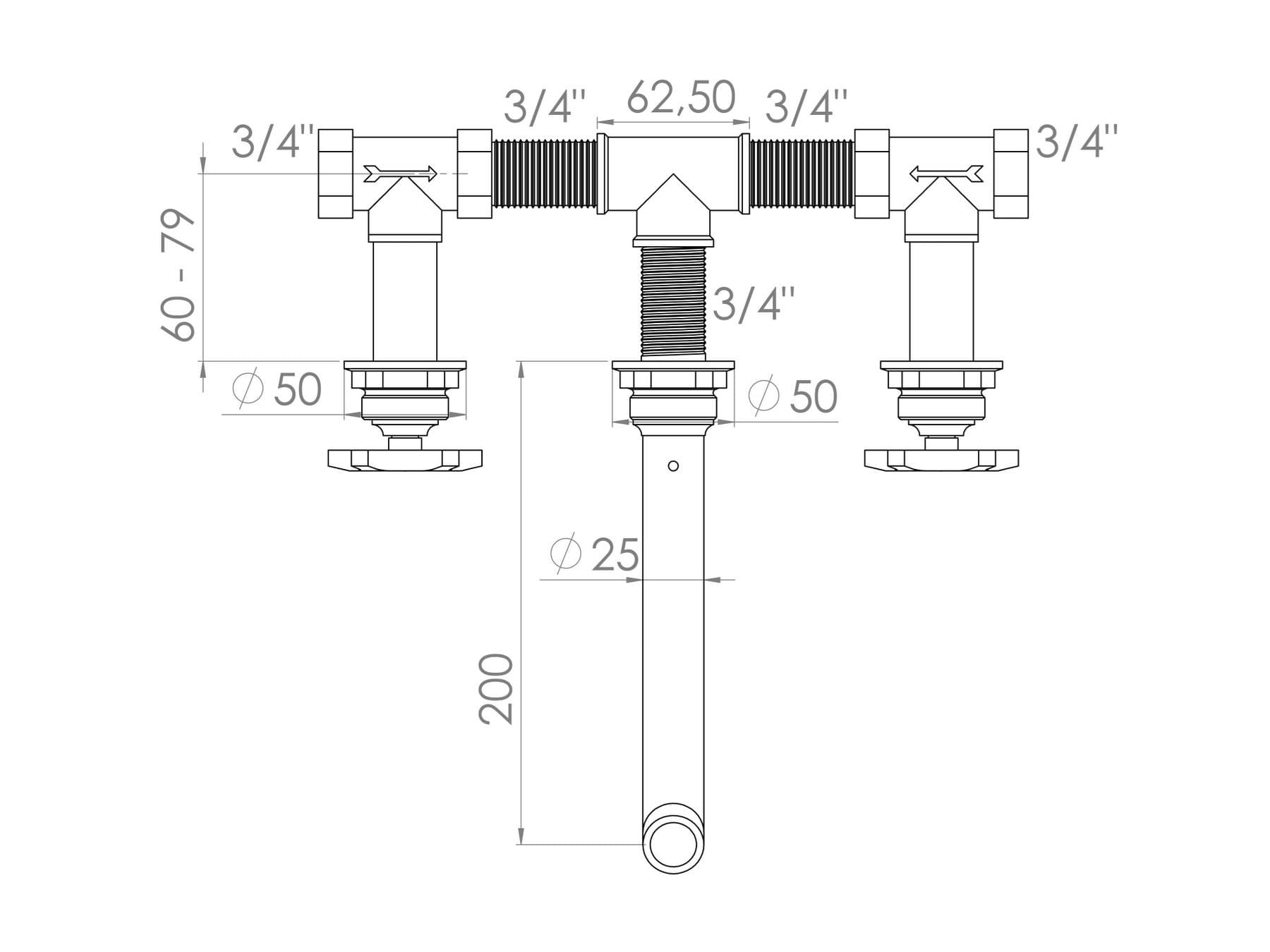 RVB
FLAMANT FACTORY
3 hole wall-mounted washbasin mixer without waste
