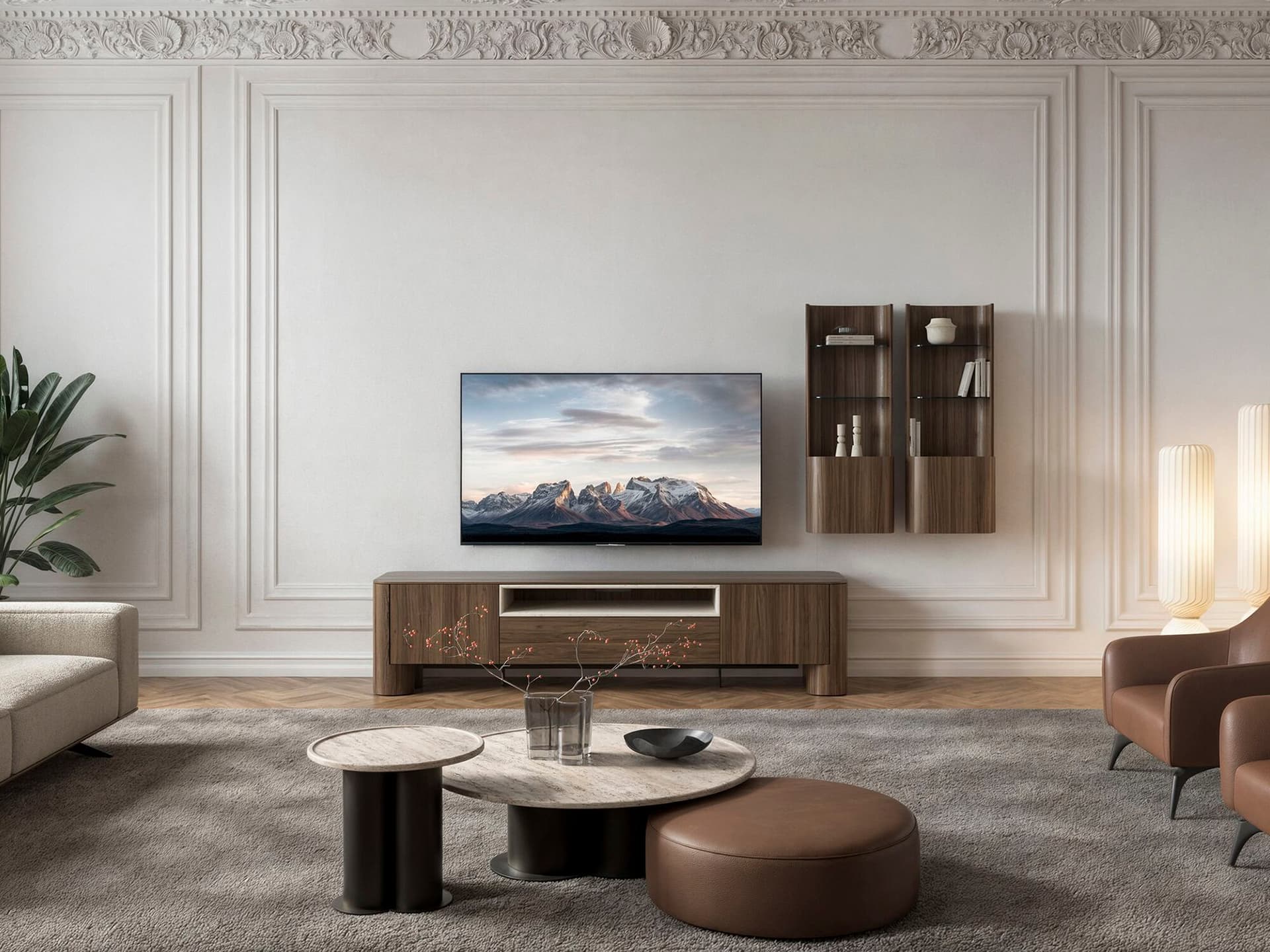 Saloni
ENNA
Walnut TV cabinet with shelves