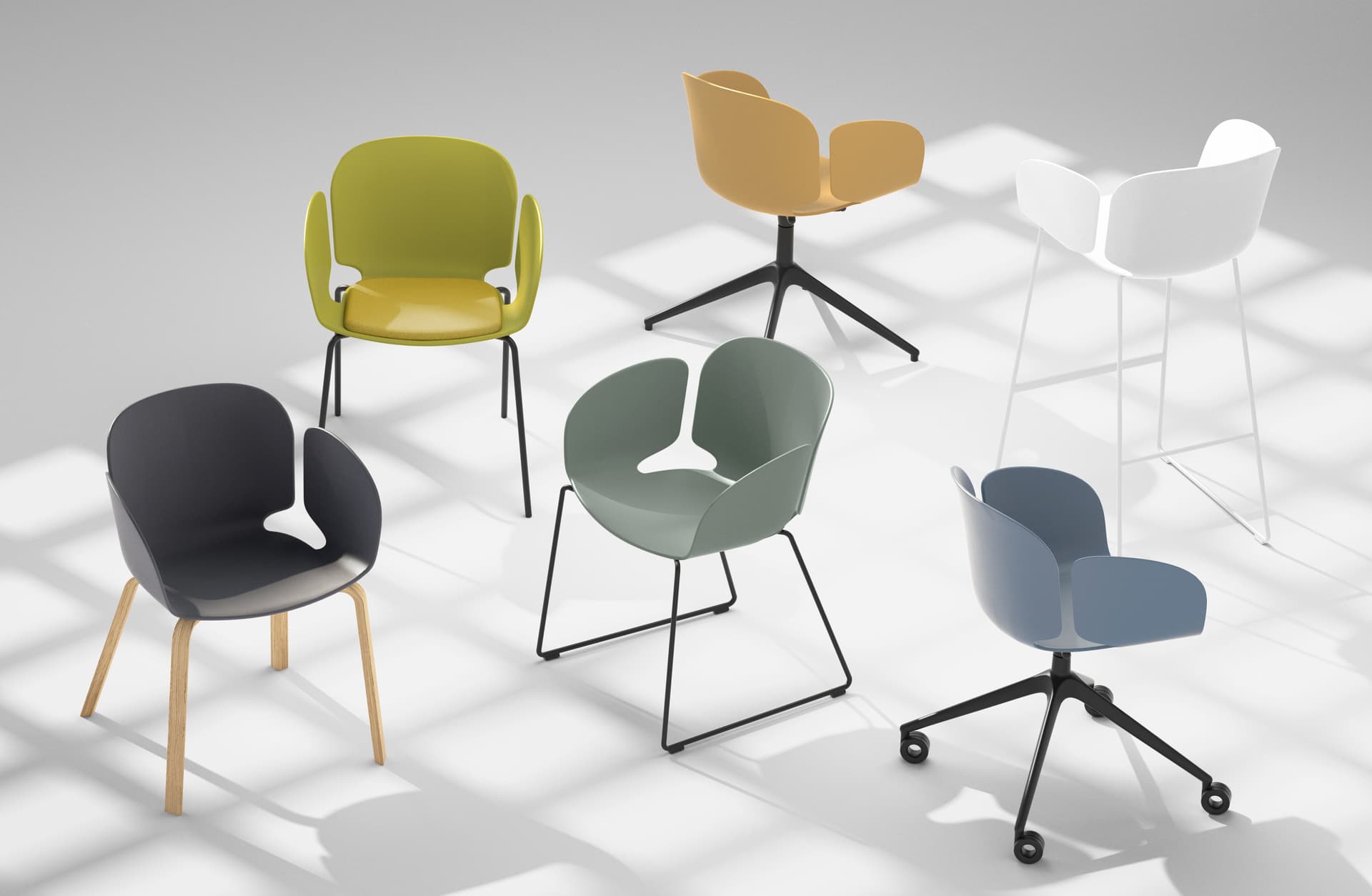 Sellex
NEST
Trestle-based polypropylene chair with castors
