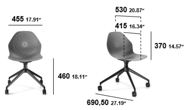 SITIA
KLERA
Swivel die cast aluminium chair with castors