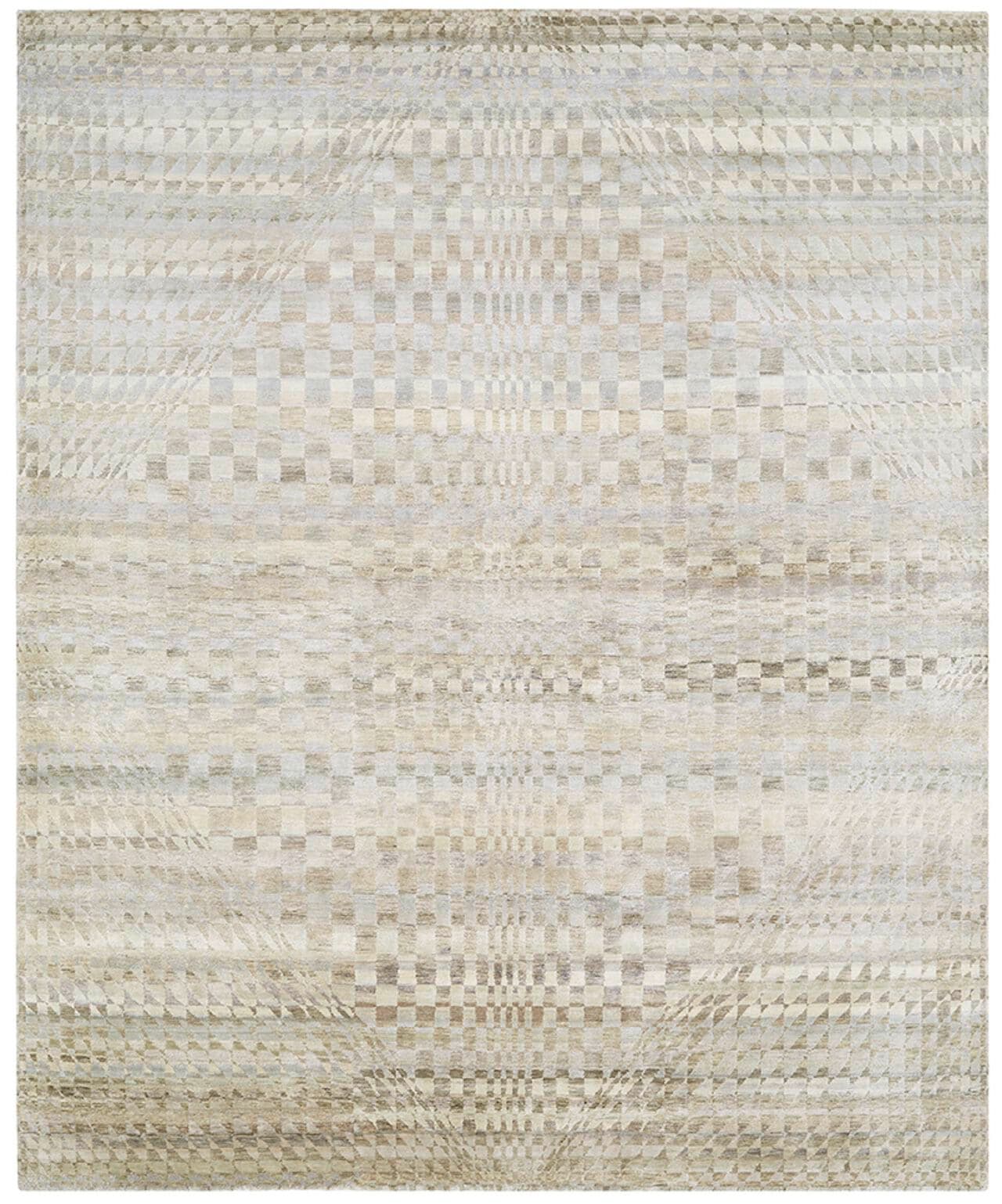 Vartian
SQUARES SILVER MOSS
Handmade rectangular silk rug