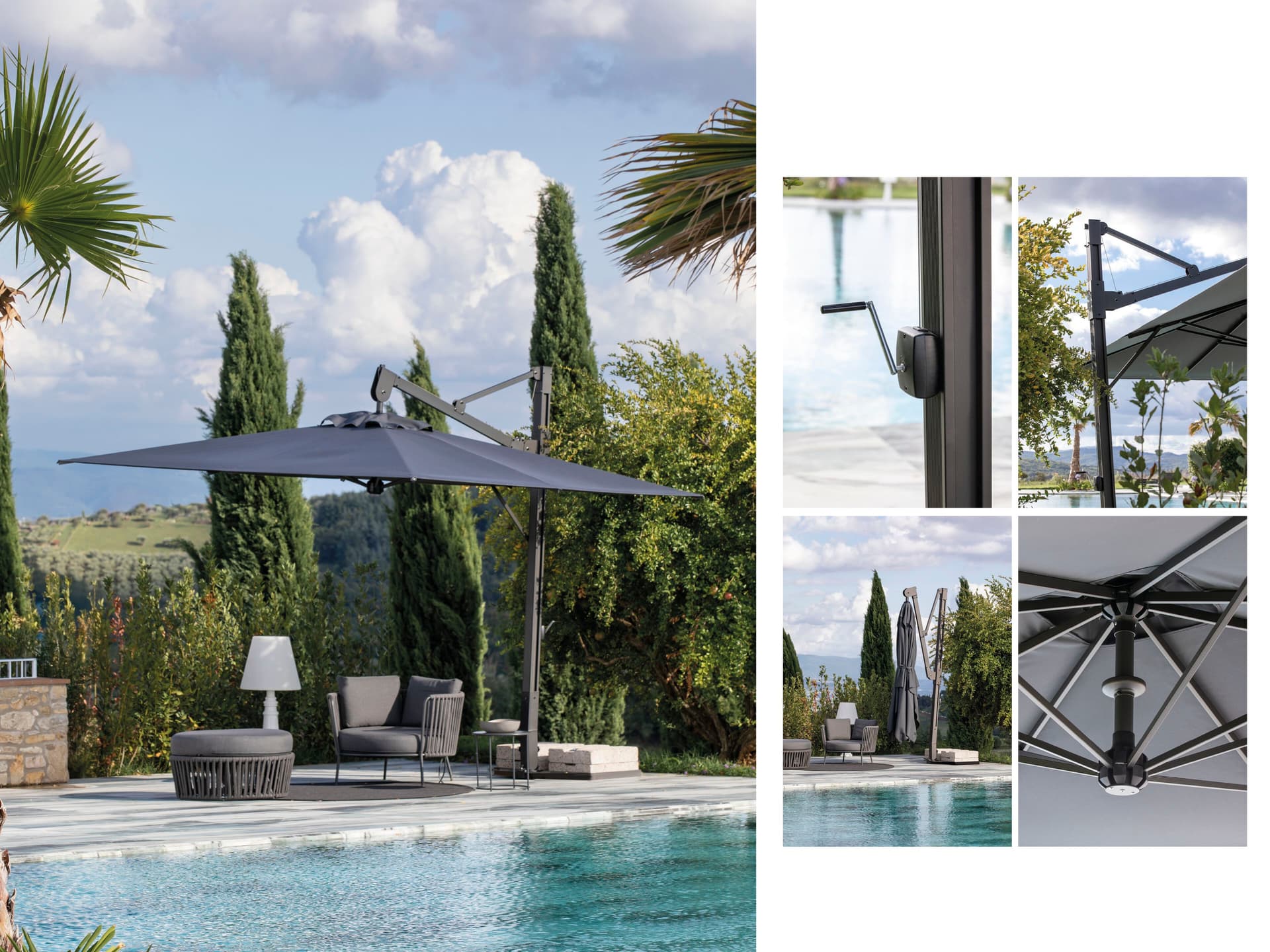 Vermobil
ABRI
Retractable offset Garden umbrella