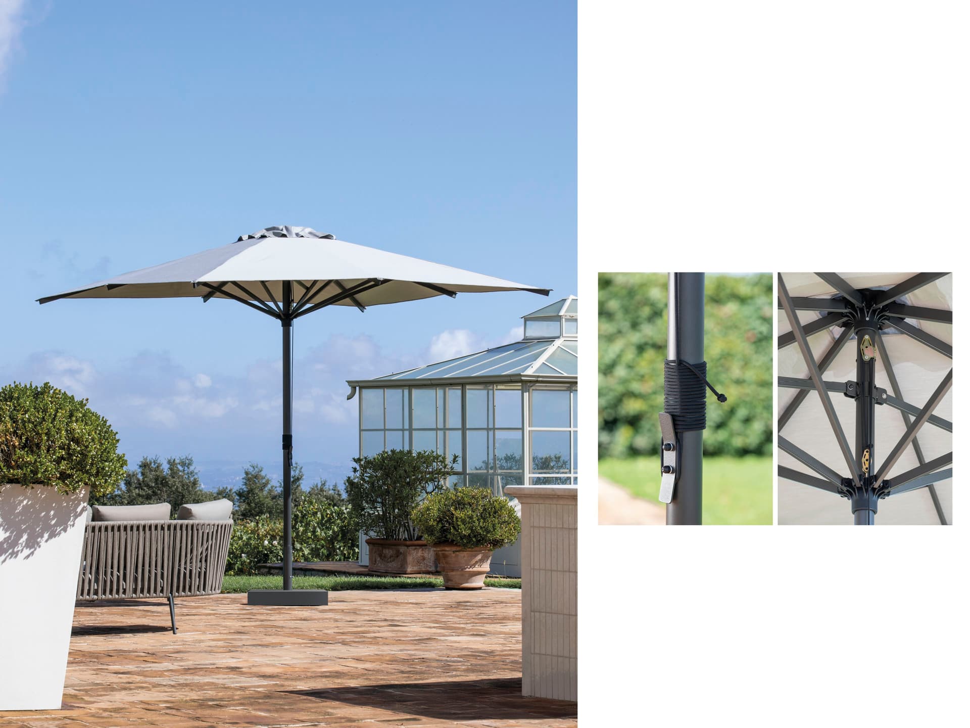 Vermobil
ABRI
Square / rectangular Garden umbrella with telescopic system