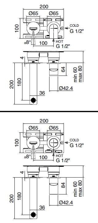 ZAZZERI
Q316 3400A113AA0 / 3300B113A00 / 3305MA02A00
Wall-mounted stainless steel washbasin mixer